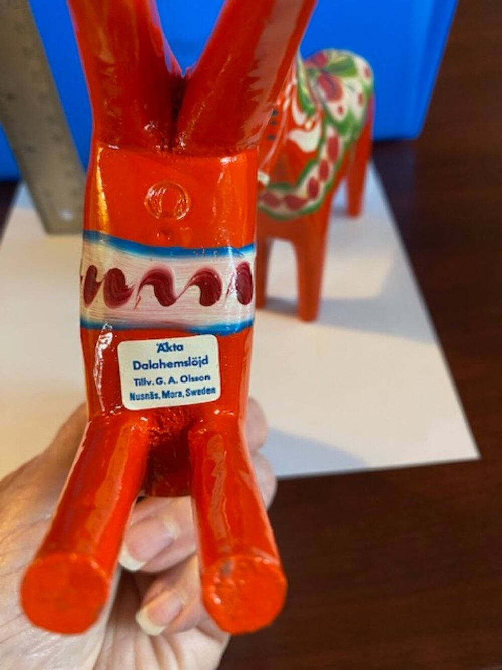 2 Vintage 4.5" Swedish Dala horses, hand carved and painted,Tillv, Nils Olsson - Picture 4 of 7